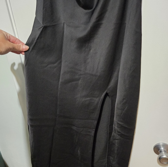 Lulus Beyond Classy Black Satin Halter Midi Dress - Size S - Picture 3 of 9